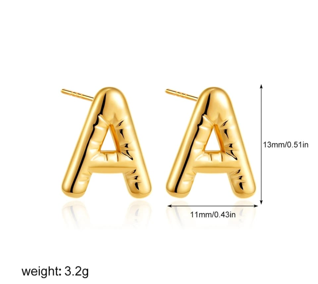 Gold Initial “A” Stud Earrings – Personalized Minimal Charm