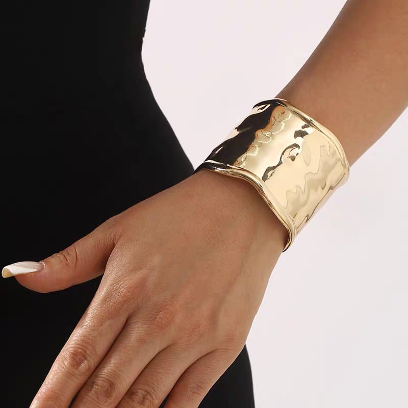 Gold Hammered Wide Cuff Bracelet – Statement Fashion Bracelet