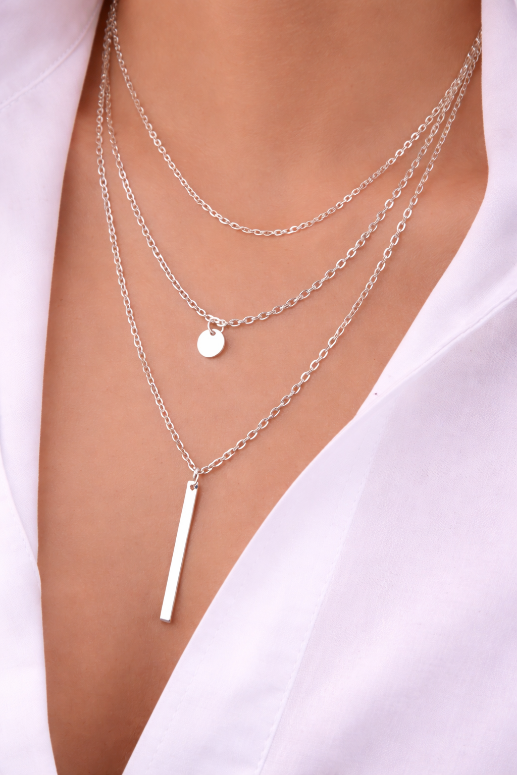 Minimalist Layered Bar & Disc Necklace