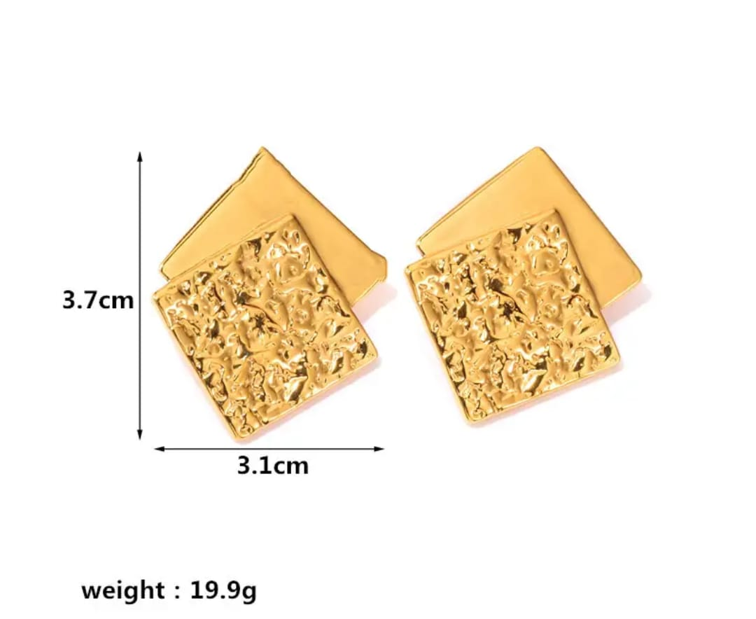 Textured Gold Geometric Square Earrings – Modern Luxe Edge