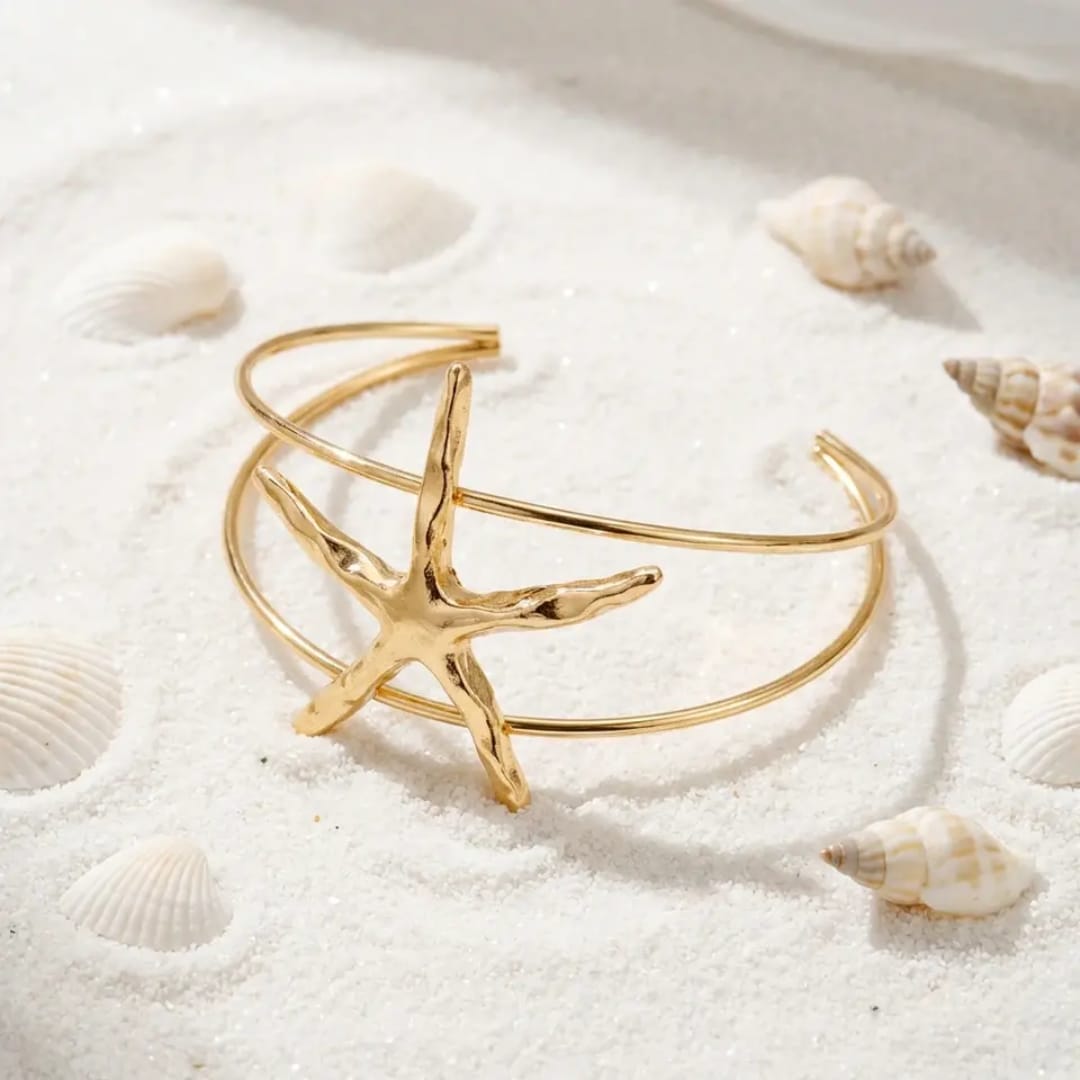 Ocean-Inspired Starfish Gold Arm Cuff Bracelet.