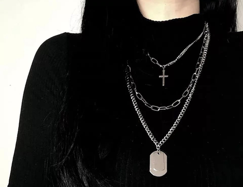 Layered Cross & Dog Tag Chain Necklace Set