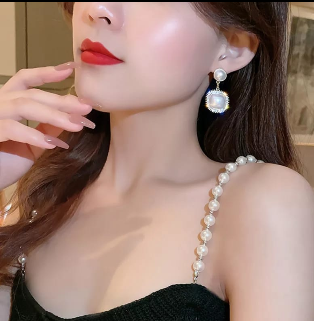 Vintage Pearl Square Drop Earrings