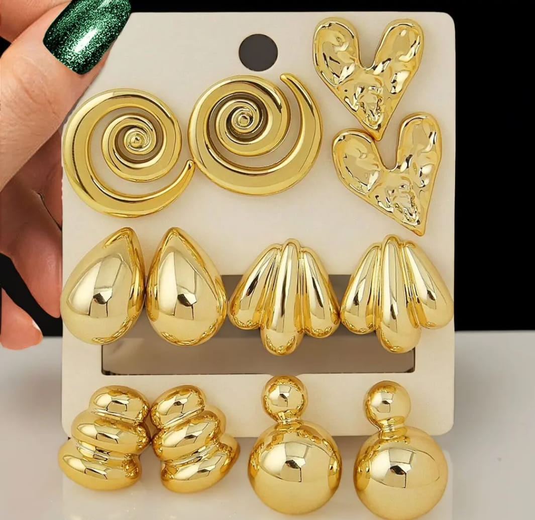 Gold Statement Stud Combo Set (6 Pairs) – Everyday Glam Collection