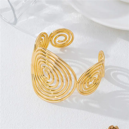 Gold Spiral Cuff Bracelet – Statement Open Bangle with Geometric Coil Design