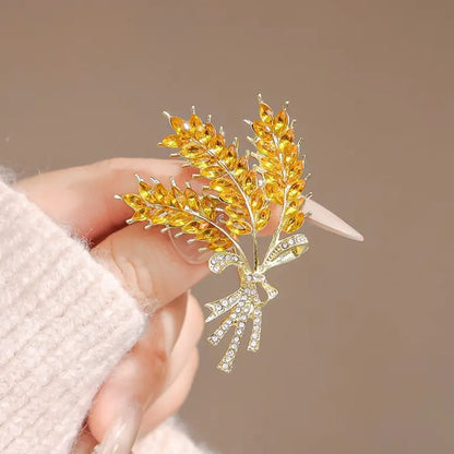 Golden Wheat Sheaf Crystal Brooch