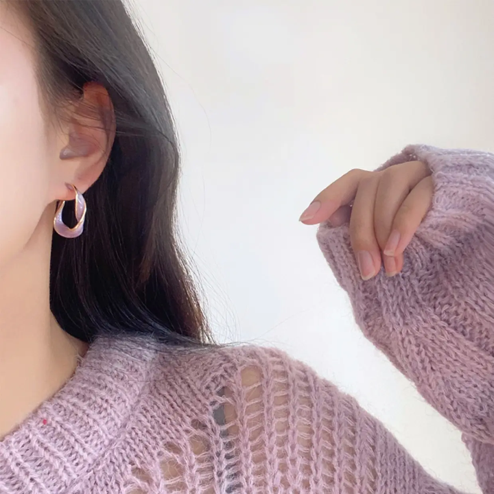 Gold & White Enamel Hoop Earrings