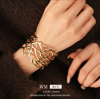 ✨ Organic Gold Coral Cuff Bracelet