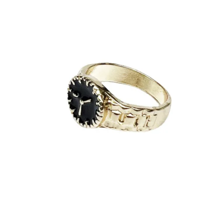 Elegant Black Dial Watch-Inspired Rings – Vintage Statement Ring