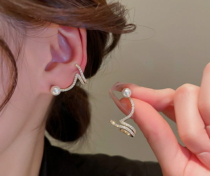 Elegant Wave Pearl Ear Cuff Earrings