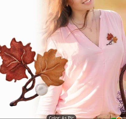 Autumn Leaf Pearl Brooch