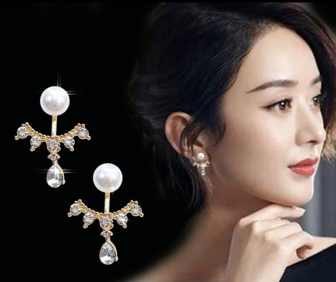 Pearl Crown Crystal Jacket Earrings