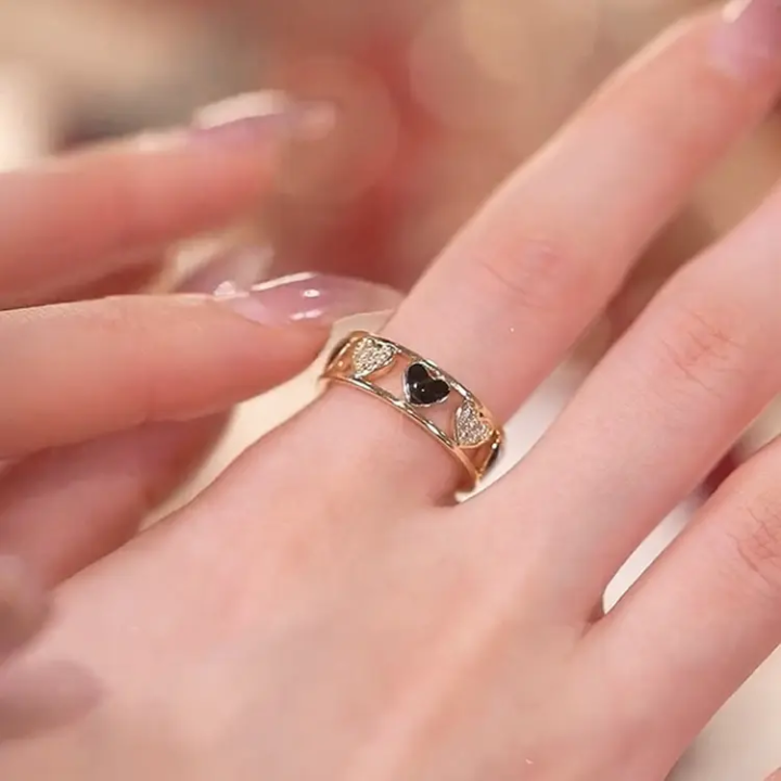 Heart Motif Gold-Tone Rings – Elegant Openwork Heart Band Ring ( Pack of 2)