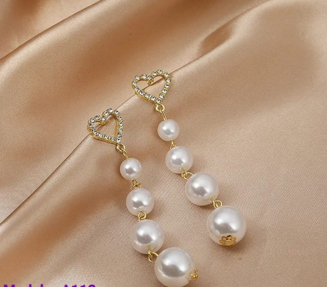 Crystal Heart Pearl Drop Earrings