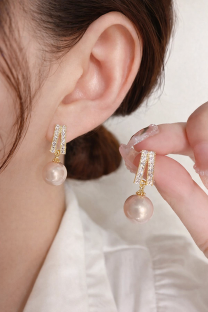 Crystal Bar & Pearl Drop Earrings