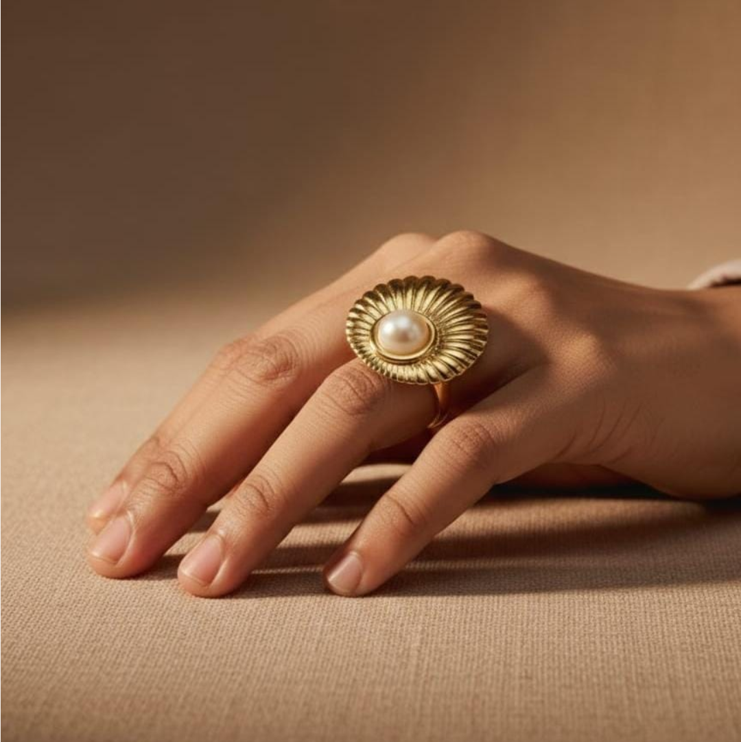 Radiant Sunburst Pearl Ring