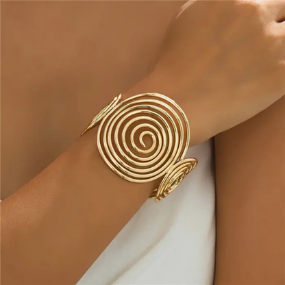 Gold Spiral Cuff Bracelet – Statement Open Bangle with Geometric Coil Design