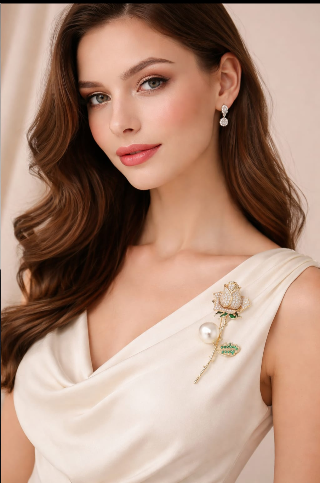 Elegant Pearl Rose Brooch