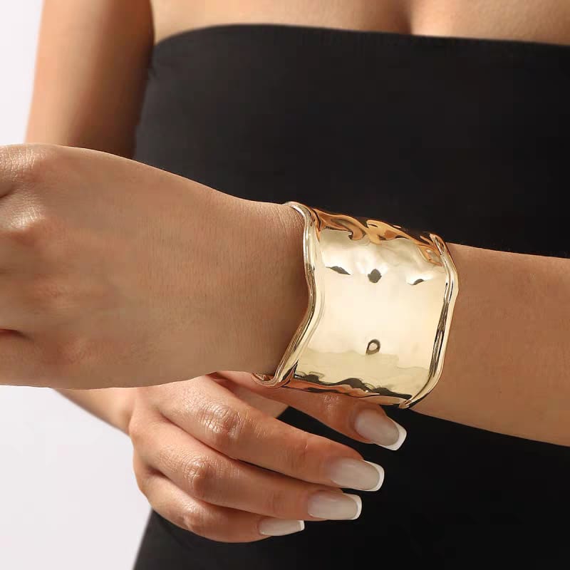 Gold Hammered Wide Cuff Bracelet – Statement Fashion Bracelet