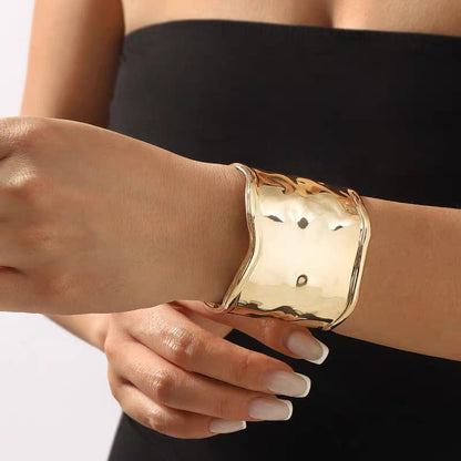 Gold Hammered Wide Cuff Bracelet – Statement Fashion Bracelet