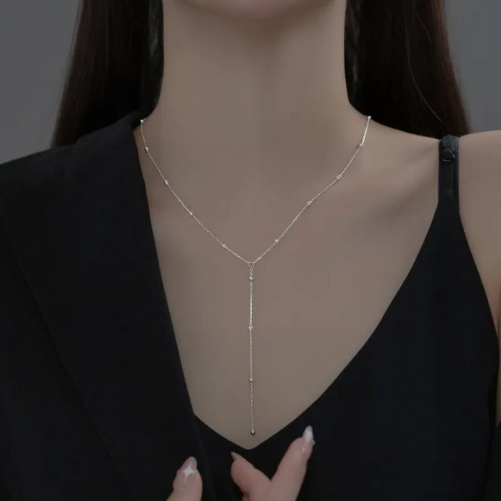 Dainty Y-Lariat Beaded Necklace – Minimalist Long Drop Chain