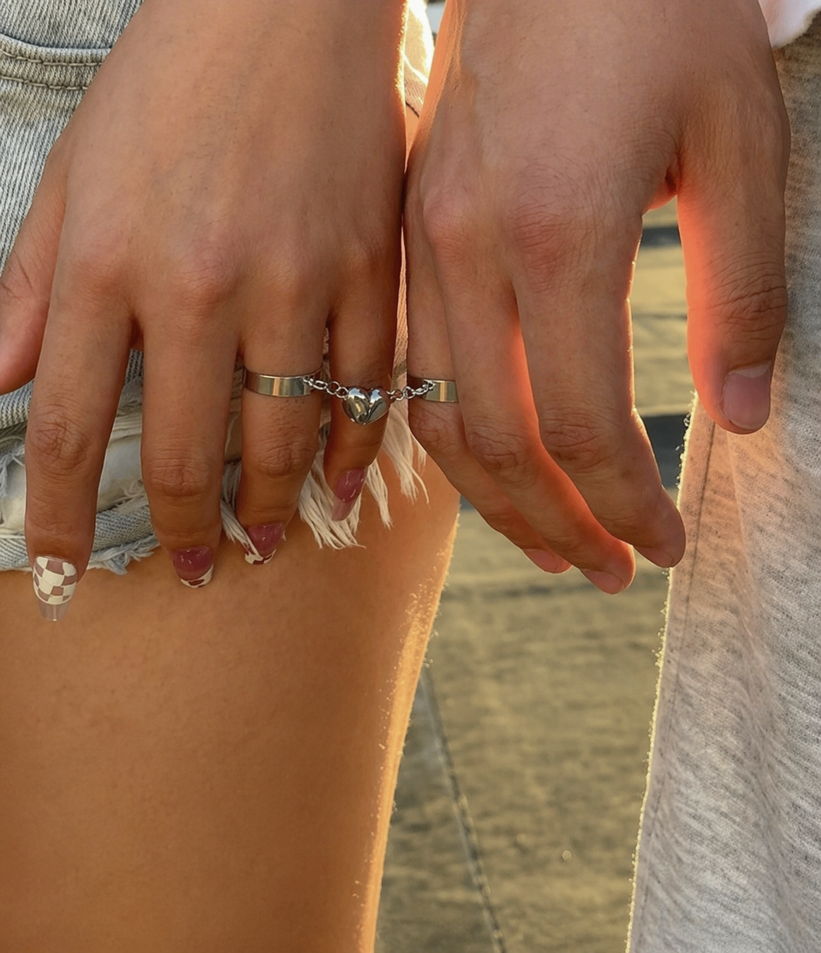 Couple Heart Chain Ring Set ❤️