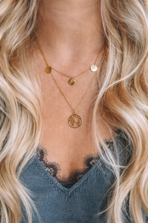 Layered World Charm Necklace Set