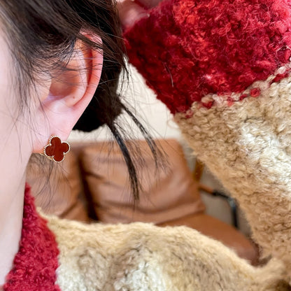 Gold-Tone Clover Flower Stud Earrings – Colorful Enamel Floral Earrings for Women