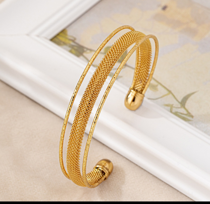 SET OF 2 Double-Layer Gold Mesh Cuff Bracelet