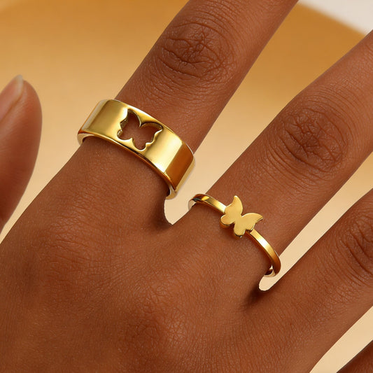 Butterfly Couple Ring Set – Gold Matching Rings for Him & Her
