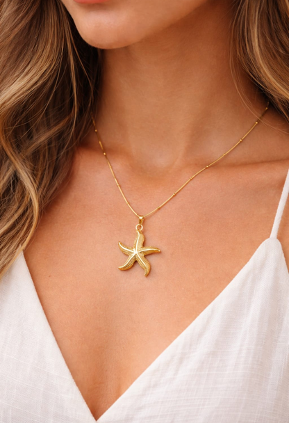 Golden Starfish Ocean Charm Necklace