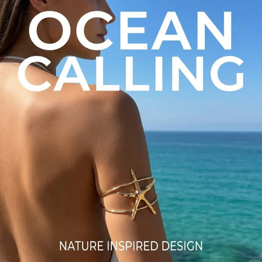 Ocean-Inspired Starfish Gold Arm Cuff Bracelet.