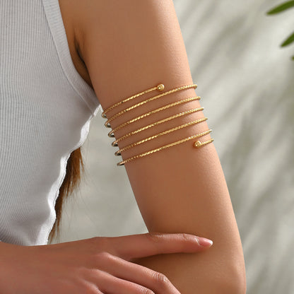 Minimalist Gold Spiral Arm Cuff Bracelet