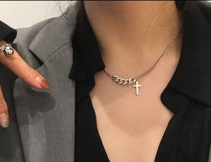 Minimalist Cross Chain Choker Necklace