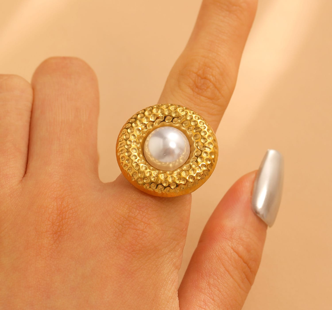 Golden Halo Pearl Statement Ring