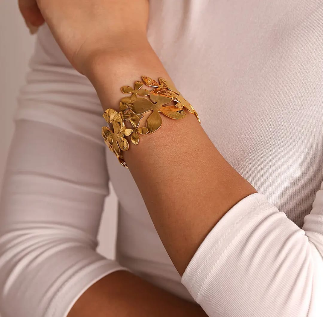Golden Bloom Floral Statement Cuff