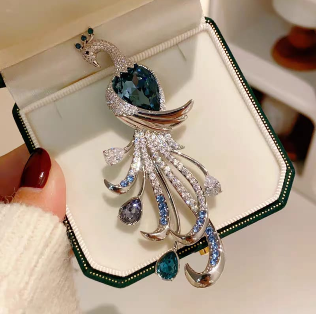 Elegant Peacock Crystal Brooch