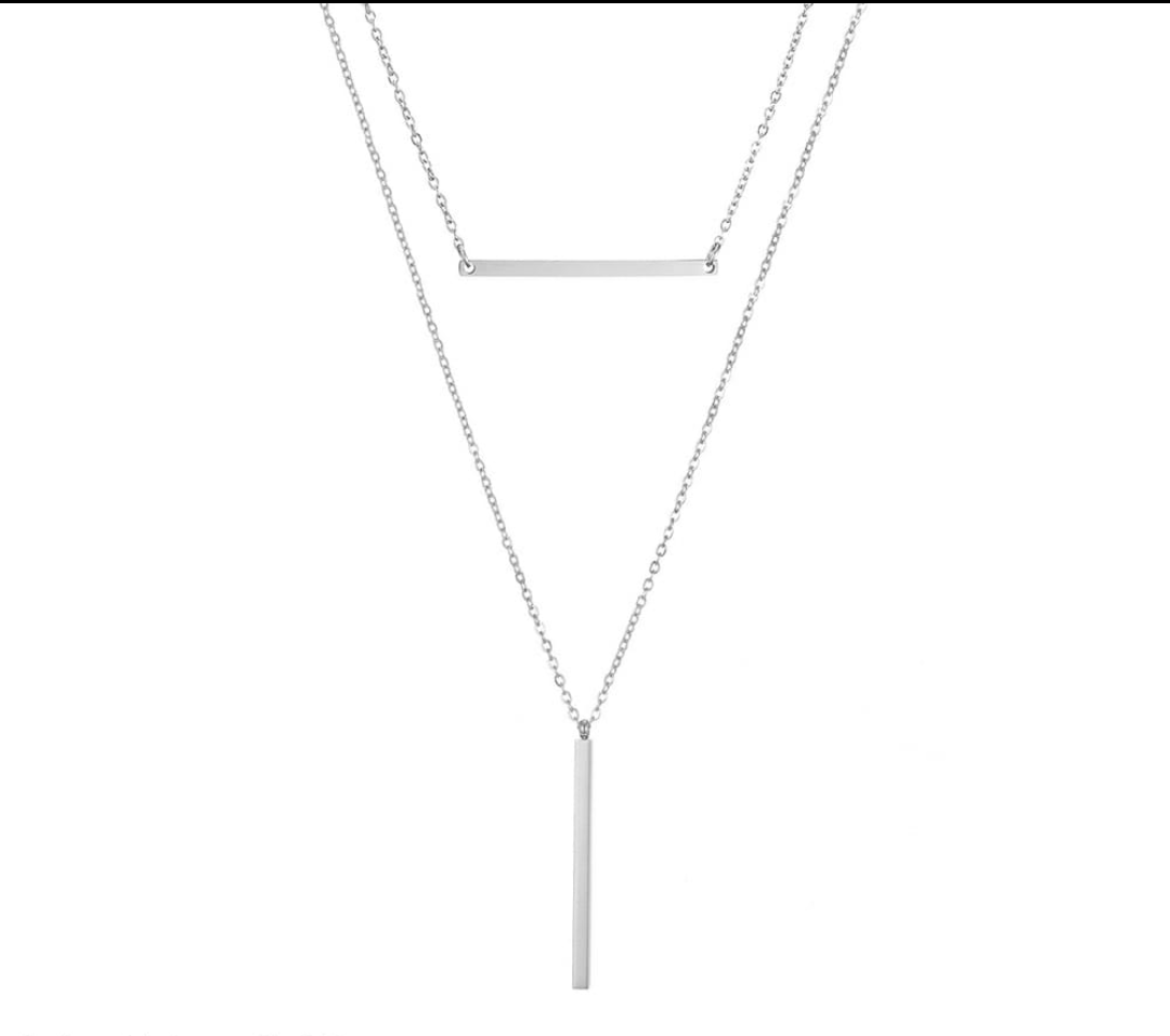 Minimalist Bar & Drop Layered Necklace