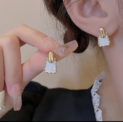 Minimalist Gold White Geometric Stud Earrings