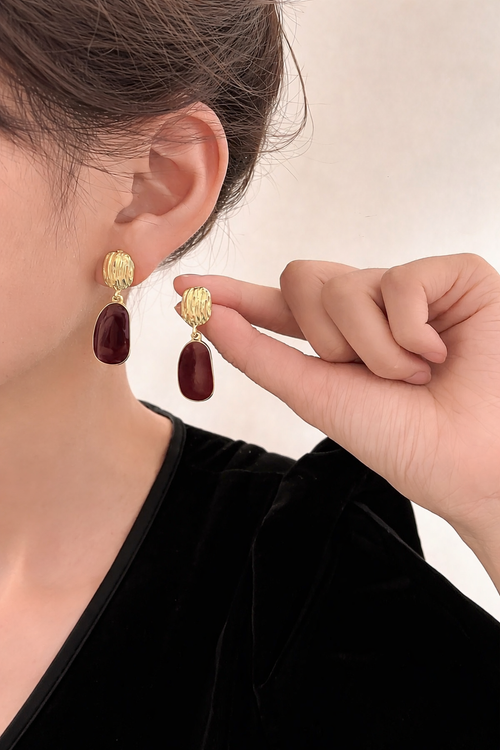 Textured Gold & Marble Drop Earrings