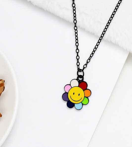 Rainbow Smile Flower Pendant Necklace
