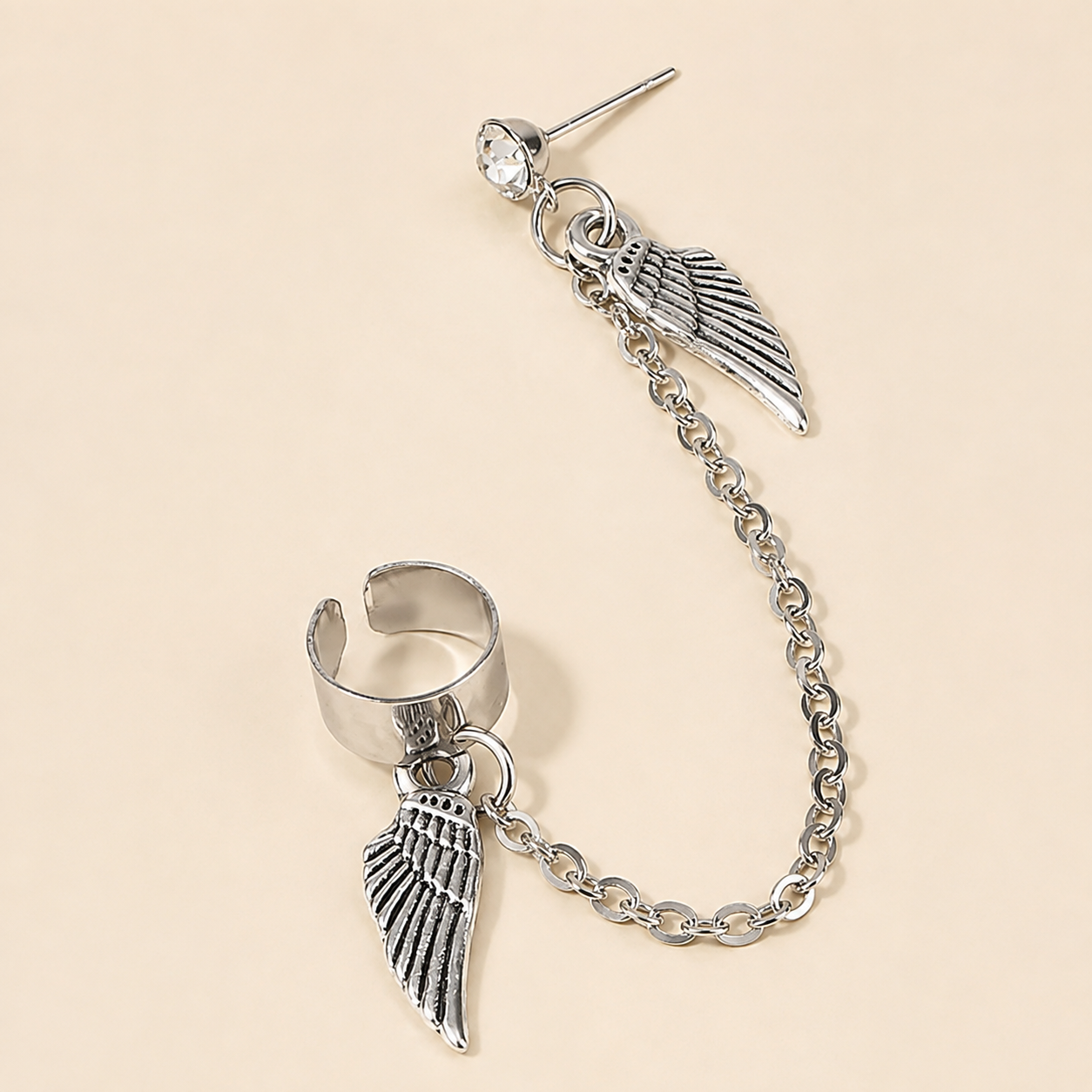 Silver Wing Chain Earrings