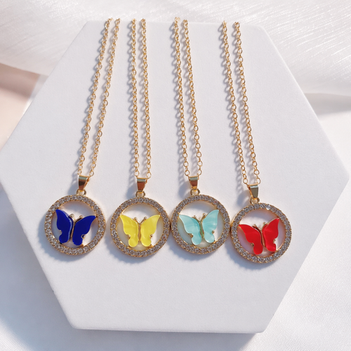 Colorful Butterfly Crystal Circle Necklace