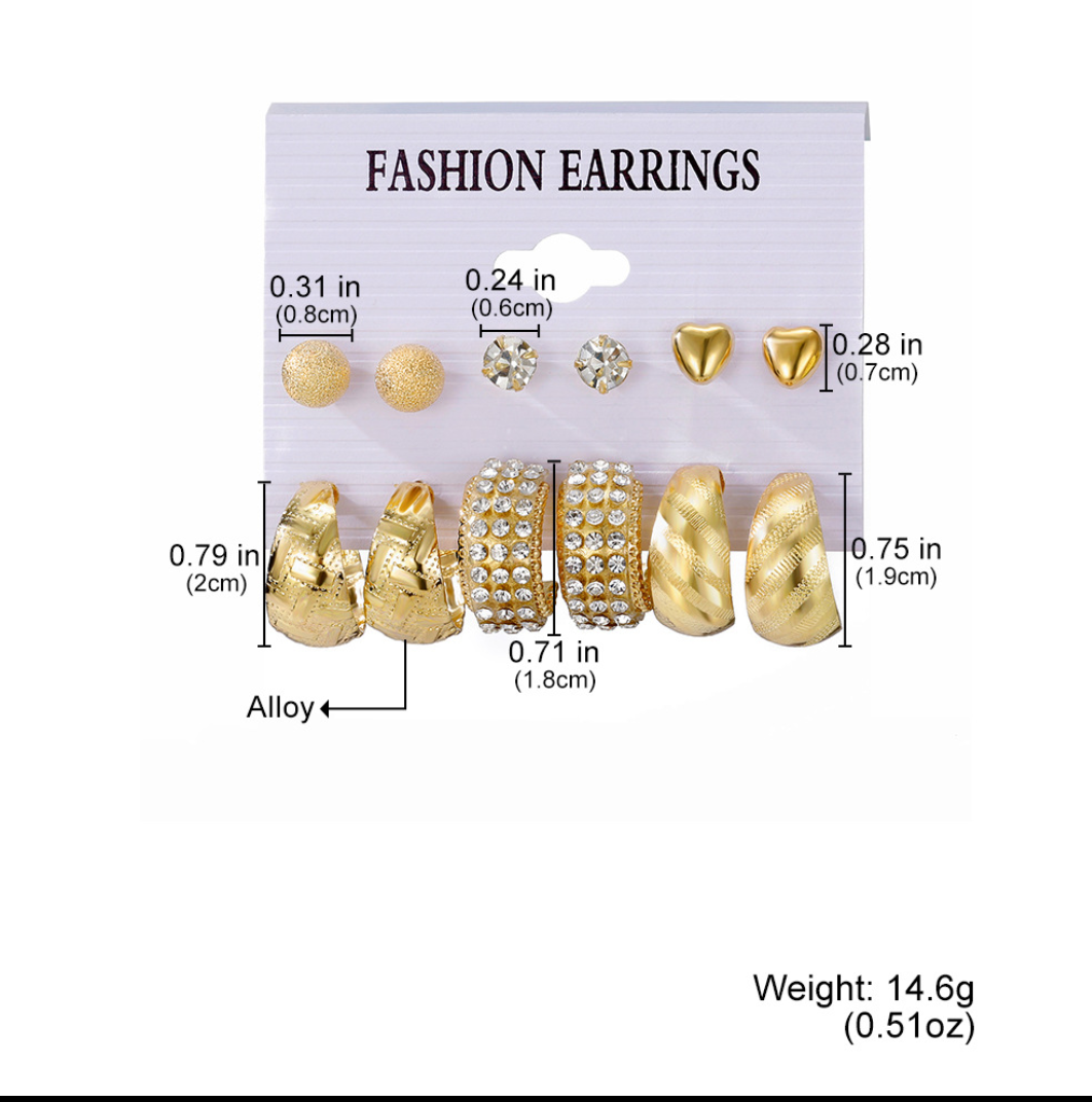 6-Pair Gold Earring Set – Everyday Glam Collection