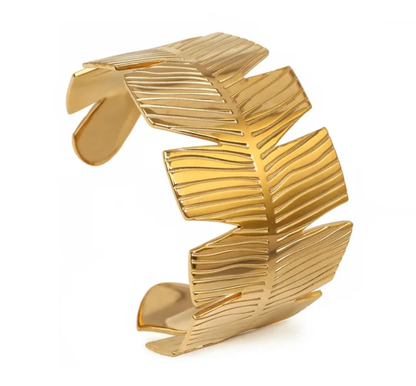 Textured Leaf Statement Gold Cuff