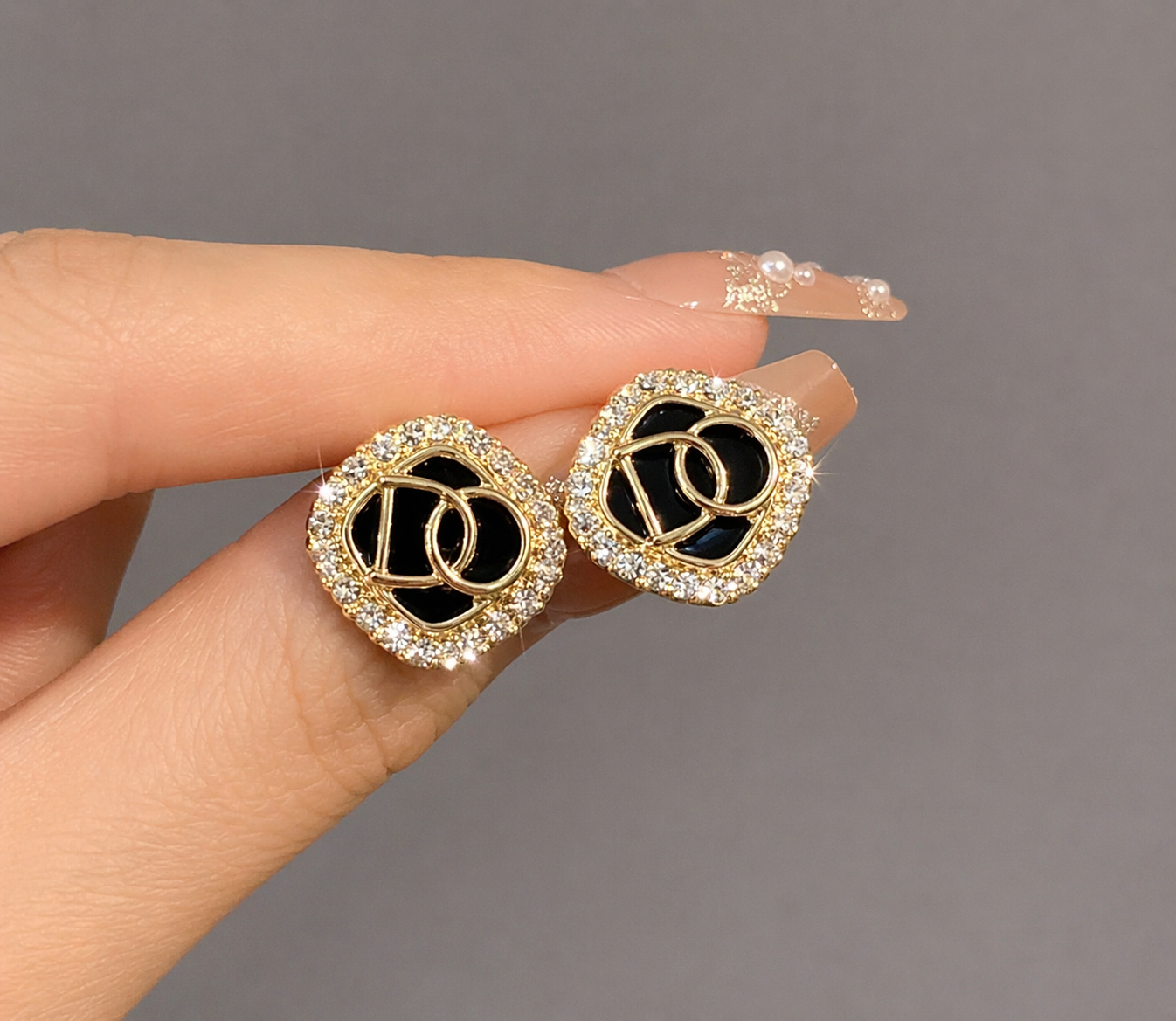 Luxury Black & Gold Crystal Stud Earrings