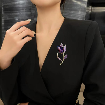 Purple Crystal Flower Brooch