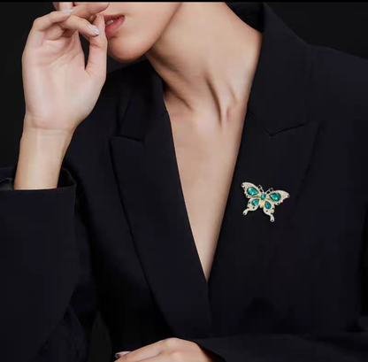 Emerald Crystal Butterfly Brooch