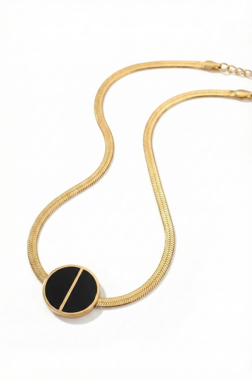 Black & Gold Minimalist Disc Pendant Necklace