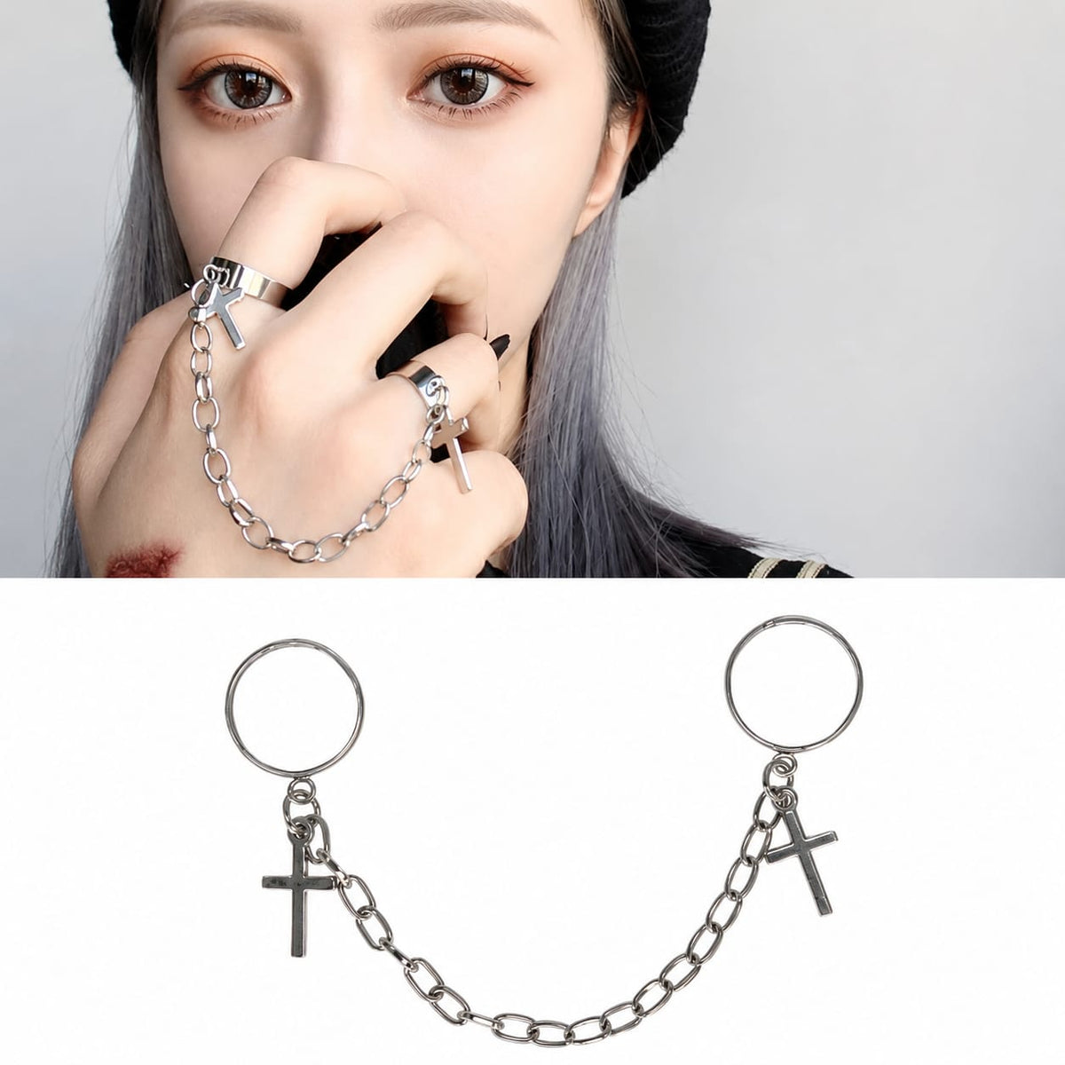Silver Cross Chain Earringsj